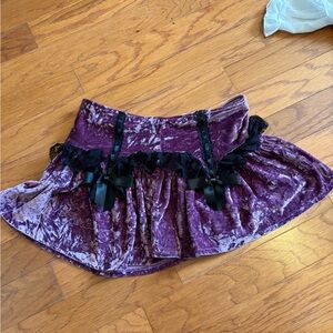 Velvet Purple mauve Skirt with Black Lace Accents and bows from doll kill widow